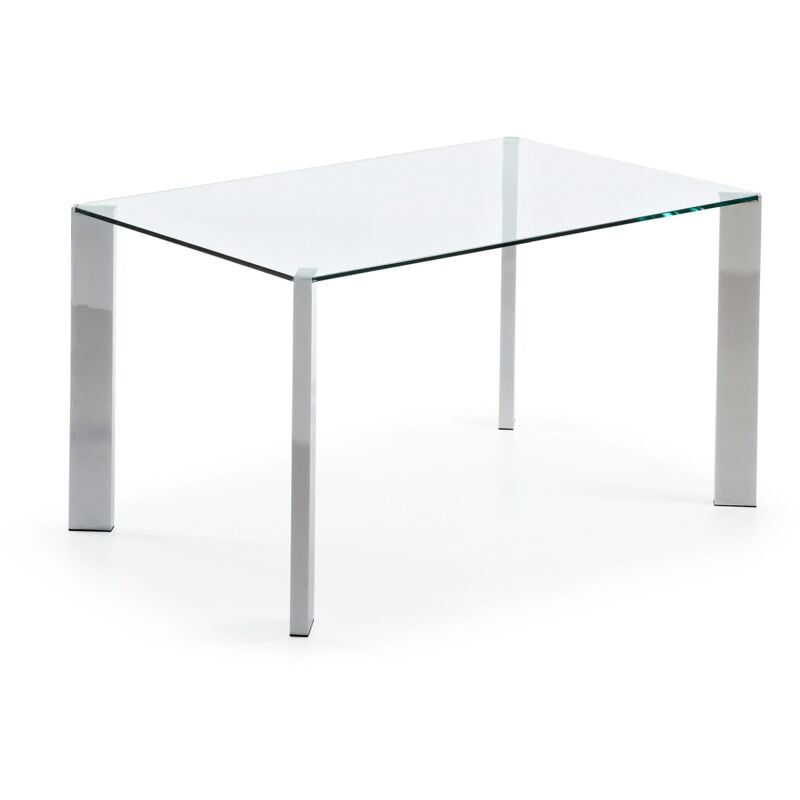 

Kave Home - Mesa de comedor Spot rectangular 142 x 92 cm de cristal y patas de acero