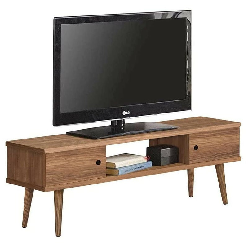 

Mesa television, mueble tv salon diseño vintage, 2 puertas y estante, madera maciza natural, fabricacion artesanal