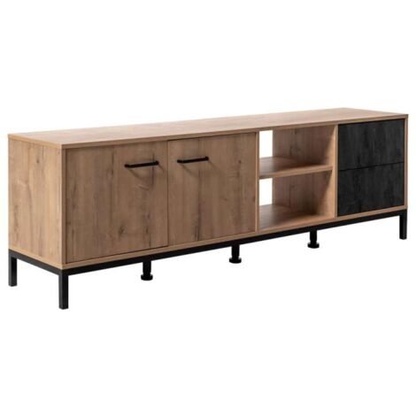 Mesa televisión París 2 puertas, 2 huecos y 2 cajones en acabado color roble gold, 55cm(alto) 180cm(ancho) 40cm(largo)