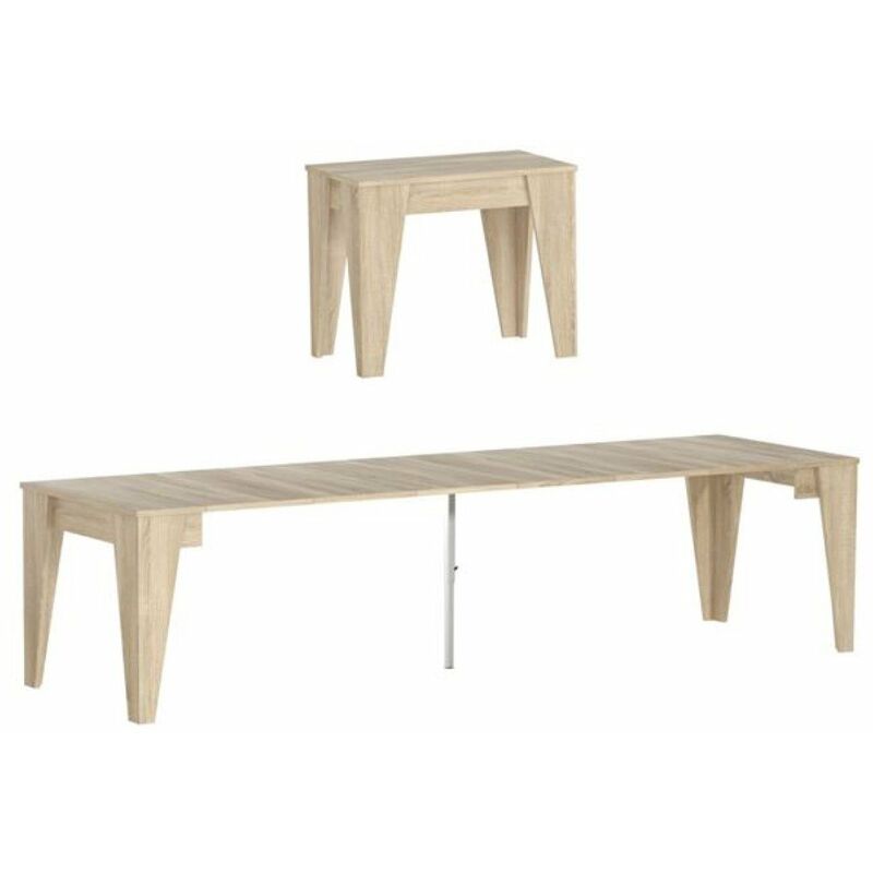 

Mesa TM consola de comedor extensible hasta 305cm, color roble, Dimensiones cerrada: 90x53.6x74.6 cm de alto. - ROBLE