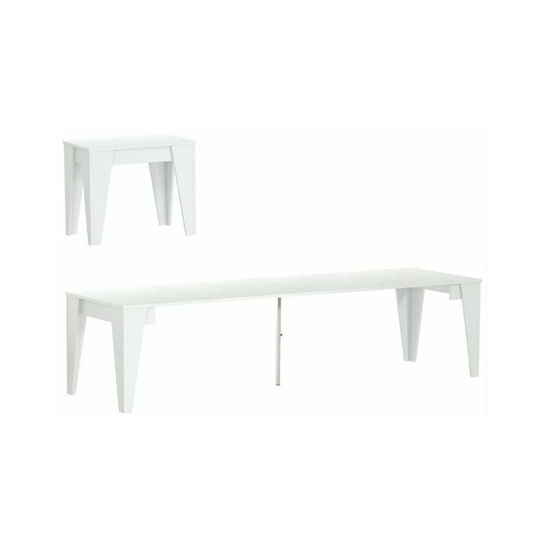 

Mesa TM consola de comedor extensible hasta 305cm, color blanco, Dimensiones cerrada: 90x53.6x74.6 cm de alto. - BLANCO