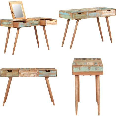 Mesa tocador con espejo madera reciclada maciza 112x45x76 cm - Espejo cosmético - Madera reciclada