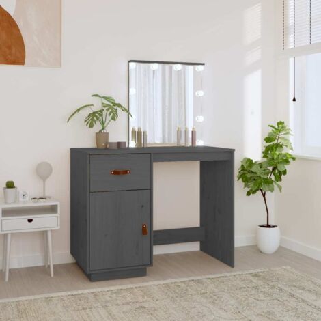 Mesa tocador con LED madera maciza de pino gris 95x50x133,5 cm vidaXL