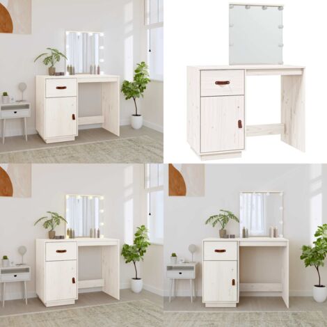 Mesa tocador con LED madera maciza pino blanco 95x50x133,5 cm - Espejo - Luz led