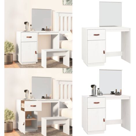 Mesa tocador de madera maciza de pino blanca 95x50x134 cm - Tocador de madera - Tocador con espejo