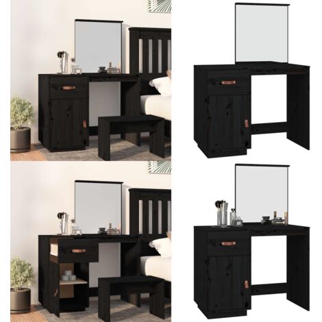 Mesa tocador de madera maciza de pino negra 95x50x134 cm - Tocador de madera - Espejo de tocador