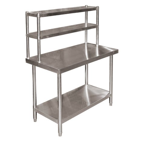 Mesa trabajo acero inoxidable 120x60x145cm estantería 2 niveles patas regulables Hostelería Gastro