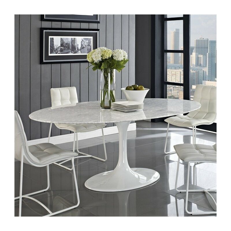 

Mesa TUL, oval, fibra de vidrio, mármol blanco 180x108 cms