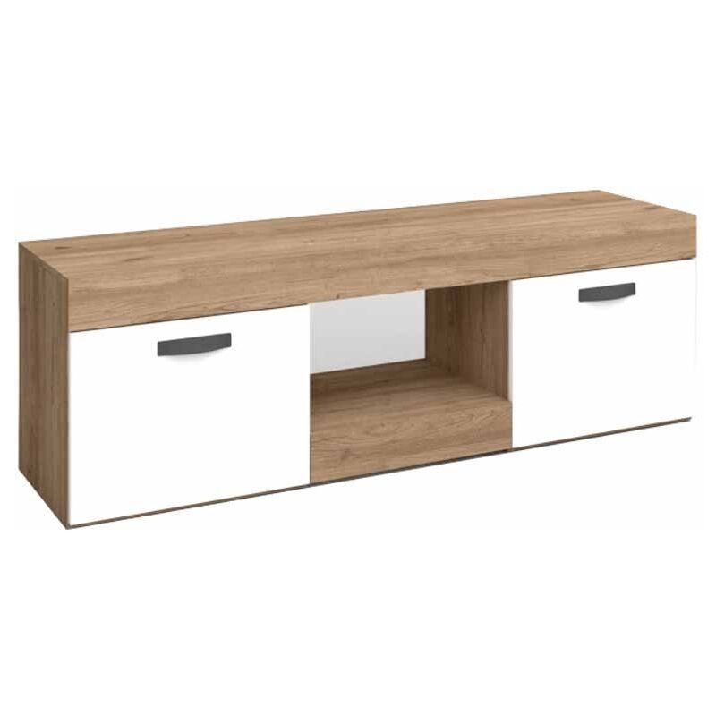 

Mesa TV Argos 2 Color Blanco y Naturale 2 Puertas Salón Comedor Módulo Estilo Moderno 49x150x40 cm