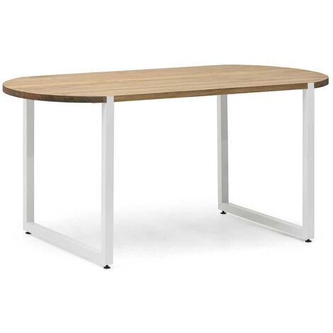 Mesa Uley Ovalada 160x80x75cm Blanca en madera maciza de pino acabado envejecido estilo industrial Box Furniture