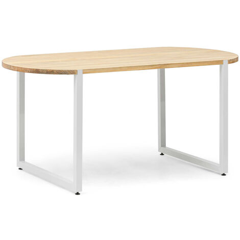 Mesa Uley Ovalada 160x80x75cm Blanca en madera maciza de pino acabado natural estilo nórdico industrial Box Furniture