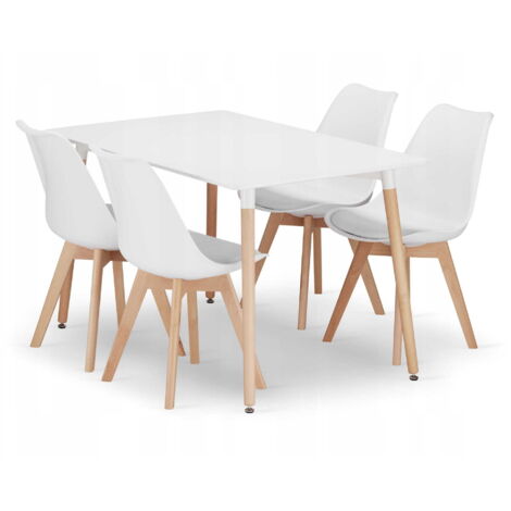 Mesa Valora YURO 120x80 blanca con 4 sillas RIKX blancas