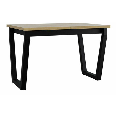 Mesa Victorville 301, Negro + Roble Sonoma, 77x80x140cm, Alargamiento, Aglomerado laminado, Metal