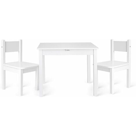Mesa y 2 sillas "Yeti" de madera para niños: Blanco