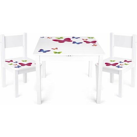 Mesa y 2 sillas "Yeti" de madera para niños: Mariposas