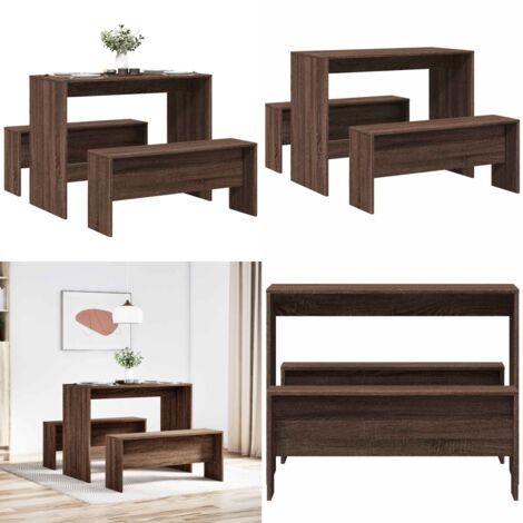 Mesa y bancos de comedor 3 pzas madera ingeniería roble marrón - Madera de ingeniería - Comedor de madera