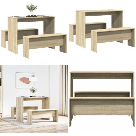 Mesa y bancos de comedor 3 pzas madera ingeniería roble Sonoma - Comedor de madera - Mesa de comedor con bancos