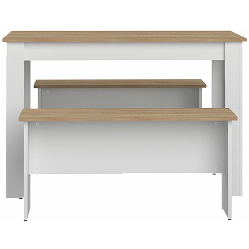 

Mesa y bancos NICE blanco y roble natural, 110 x 70 x 73 - blanco y roble natural
