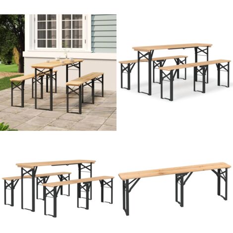 Mesa y bancos plegables de bar 3 piezas madera maciza de abeto - Banco plegable - Barbacoa