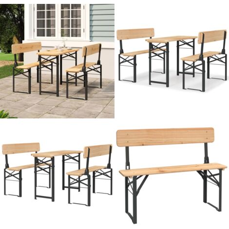 Mesa y bancos plegables de bar 3 piezas madera maciza de abeto - Bancos plegables - Madera de abeto