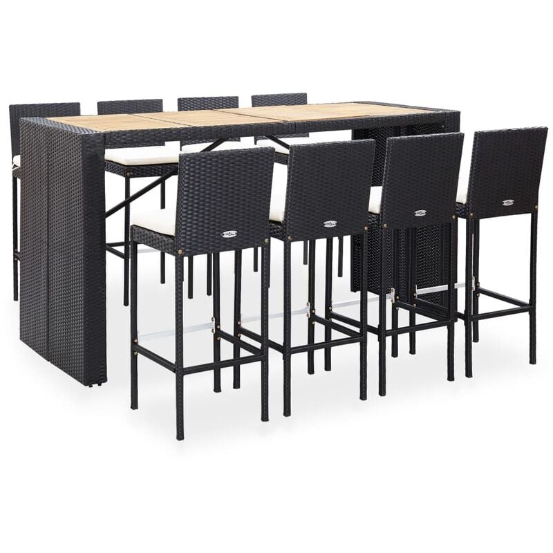 

Mesa y sillas bar jardín 9 pzas ratán sintético y madera negro