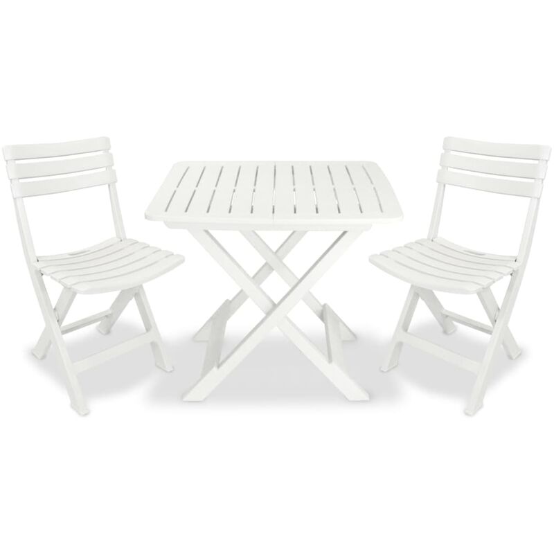

Mesa y sillas bistró de jardín plegables 3 pzas plástico blanco - Blanco
