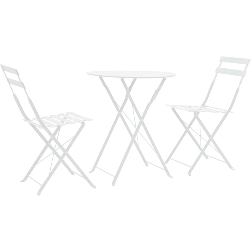 

Mesa y sillas bistro de jardin 3 piezas acero blanco