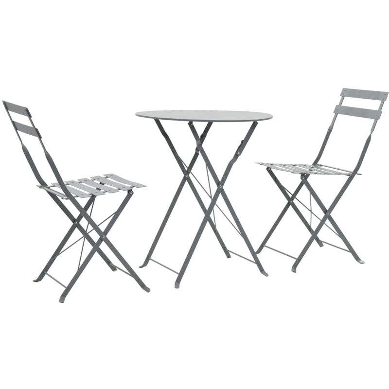 

Mesa y sillas bistró de jardín 3 piezas acero gris