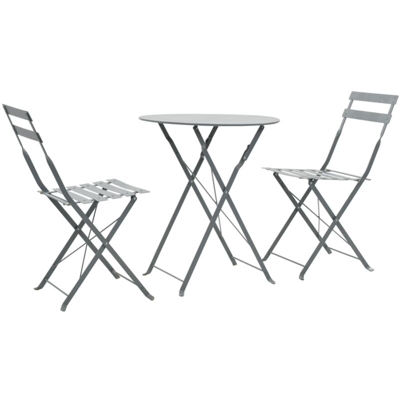 

Mesa y sillas bistró de jardín 3 piezas acero gris - Gris - Vidaxl