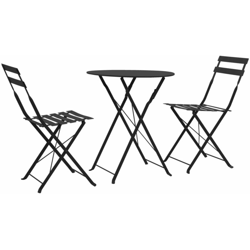 

Mesa y sillas bistró de jardín 3 piezas acero negro - Negro - Vidaxl