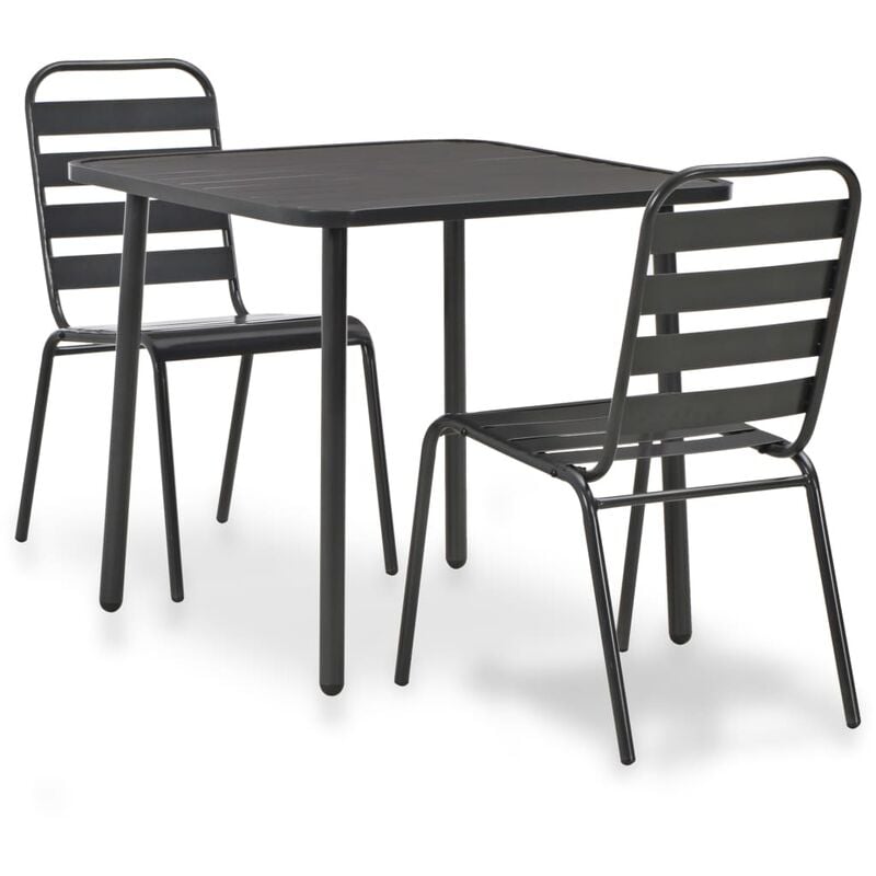 

Mesa y sillas bistró de jardín 3 piezas acero gris oscuro