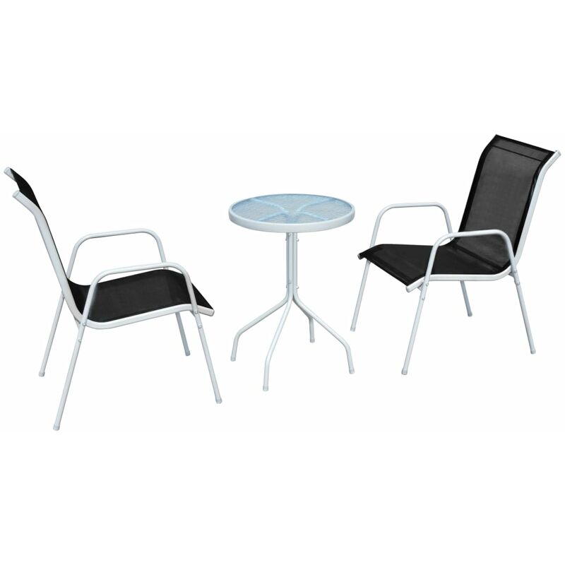 

Mesa y sillas bistro de jardin 3 piezas acero negro