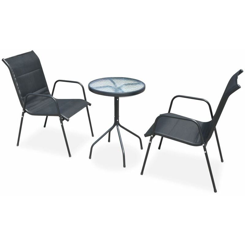 

Mesa y sillas bistró de jardín 3 piezas acero negro