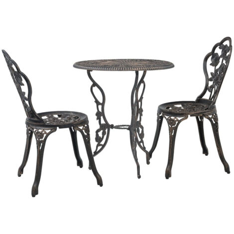 Mesa y sillas bistró de jardín 3 piezas aluminio fundido