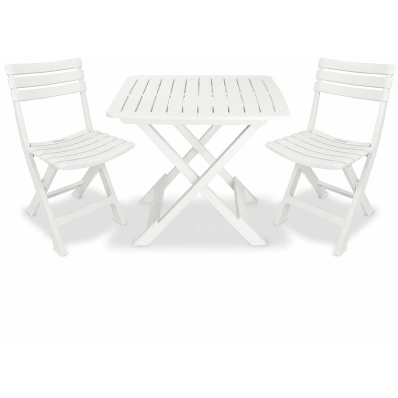 

Mesa y sillas bistró de jardín plegables 3 pzas plástico blanco
