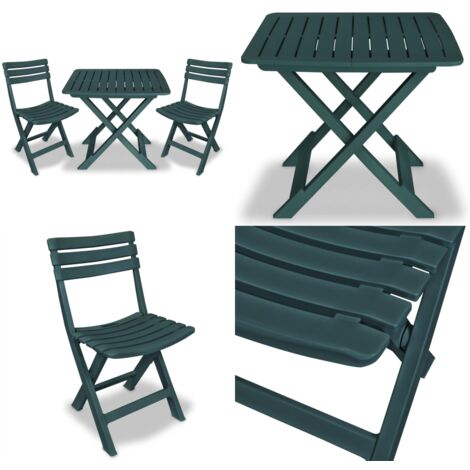 Mesa y sillas bistró de jardín plegables 3 pzas plástico verde - Mesa plegable - Sillas plegables