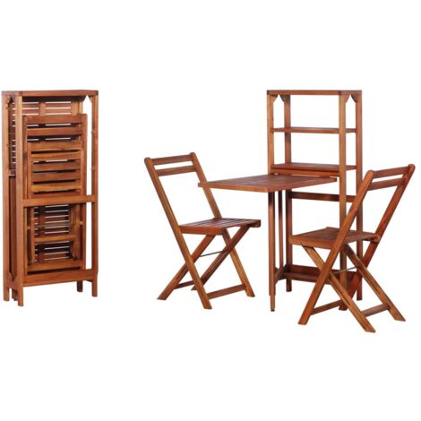 Mesa y sillas bistró plegables 3 pzas madera maciza de acacia