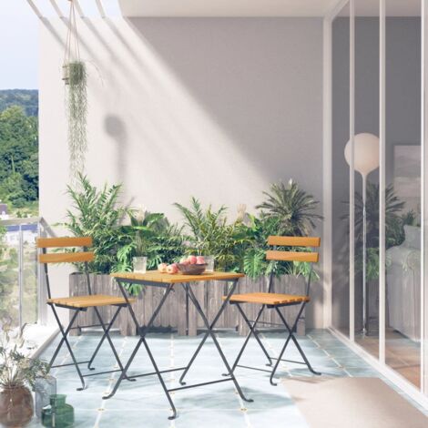 Mesa y sillas bistró plegables 3 pzas madera maciza de acacia