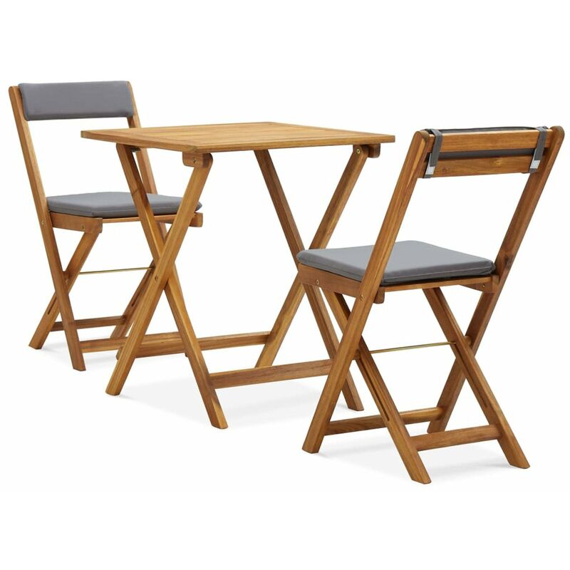 

Mesa y sillas bistro plegables 3 pzas y cojines madera maciza