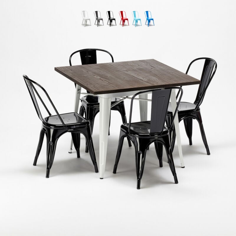 

Mesa y sillas cuadradas en metal madera Tolix estilo industrial Midtown | Color: Negro