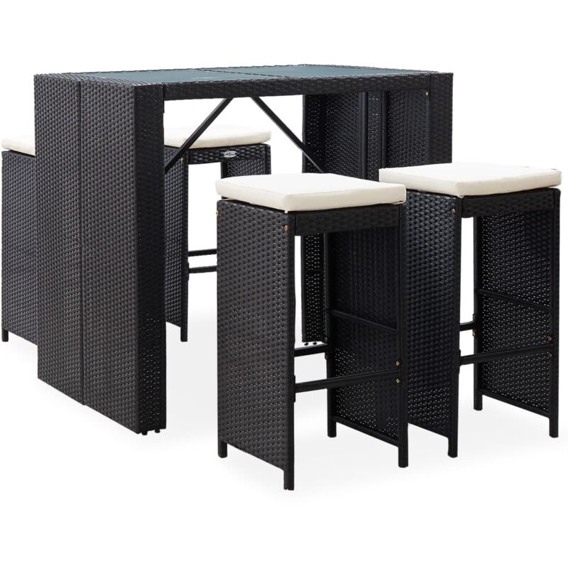 

vidaXL Mesa y sillas de bar jardín 5 pzas ratán sintético vidrio negro - Negro
