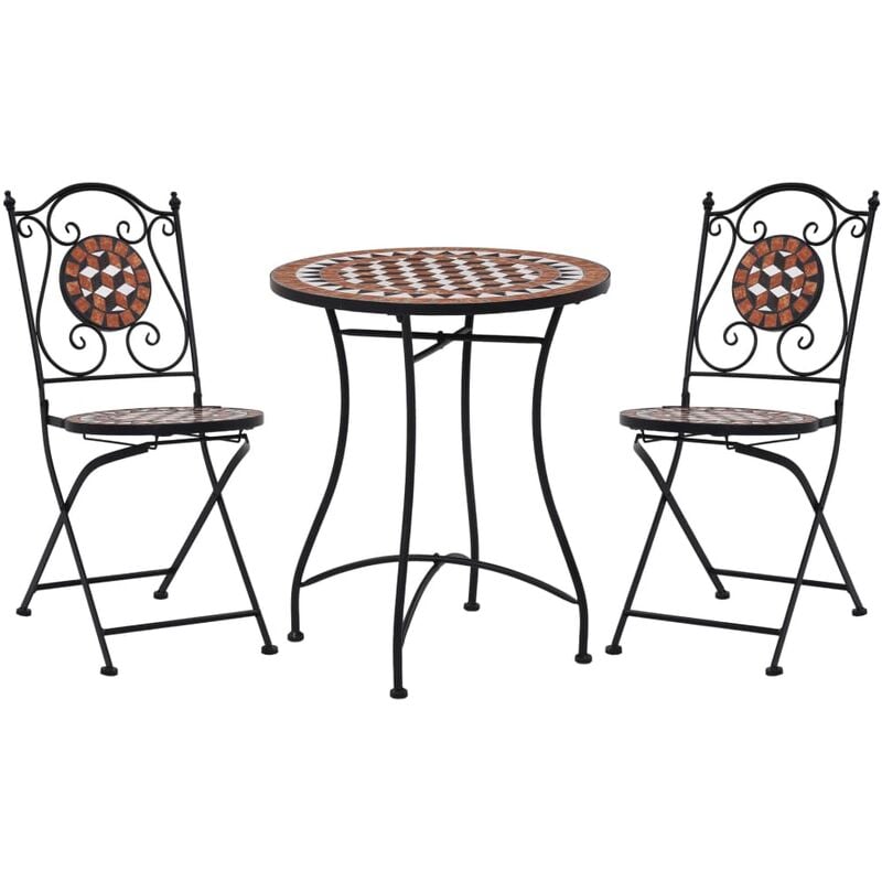 

vidaXL Set de Mesa y Sillas de Bistró 3 Piezas con Mosaico Cerámica Terracota - Marrón