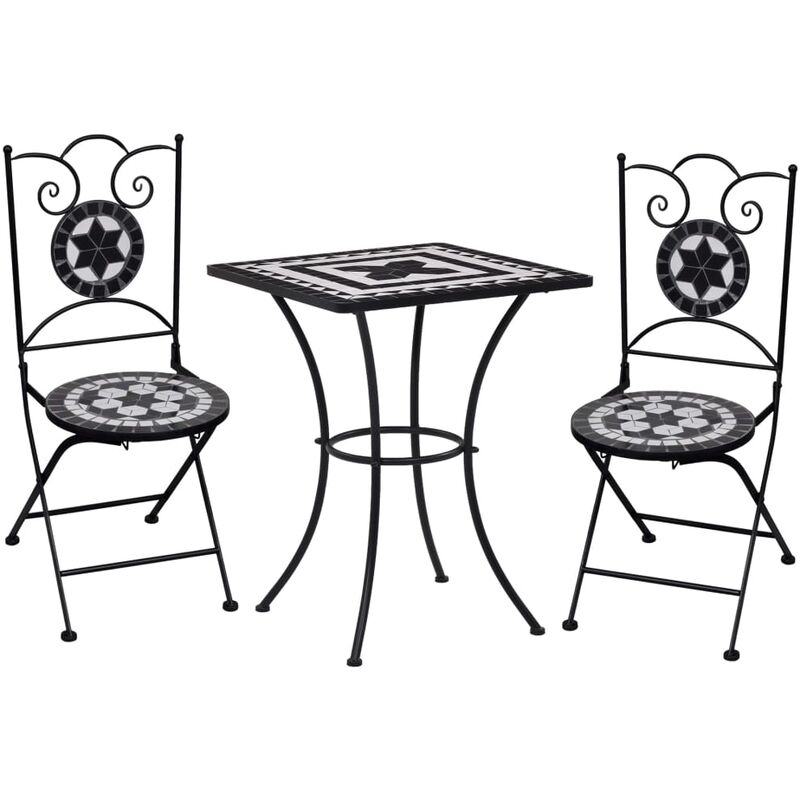 

Mesa y sillas de bistró 3 pzas mosaico cerámica negro y blanco