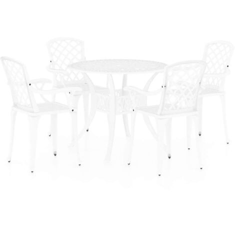 Mesa y sillas de bistró 5 piezas aluminio fundido blanco