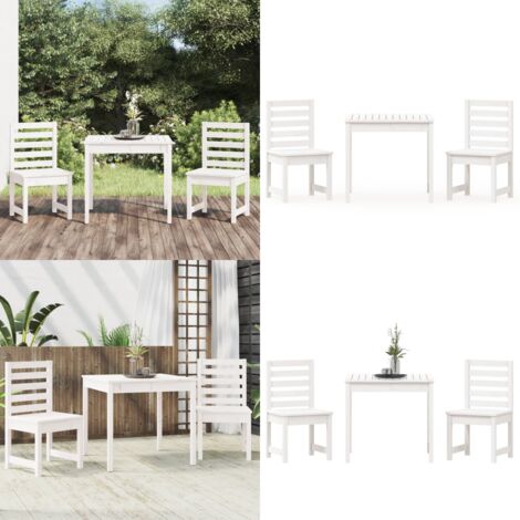 Mesa y sillas de jardín 3 piezas madera maciza de pino blanco - Madera maciza - Pino blanco