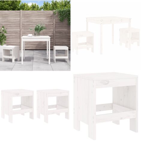 Mesa y sillas de jardín 3 piezas madera maciza de pino blanco - Sillas de jardín - Mesa de jardín
