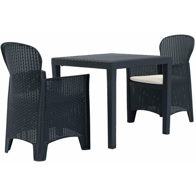 

Mesa y sillas de jardín 3 piezas plástico gris aspecto ratán