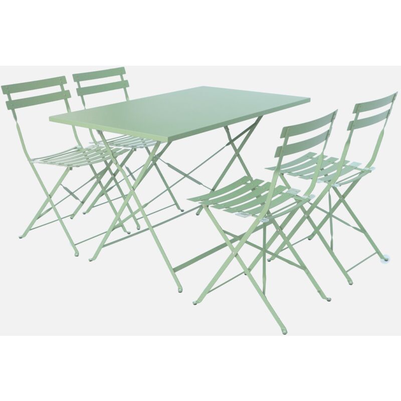 

Alice's Garden - Mueble de jardín plegable para bistró - Emilia rectangular verde gris - Mesa de 110x70 cm con cuatro sillas plegables, acero pintado