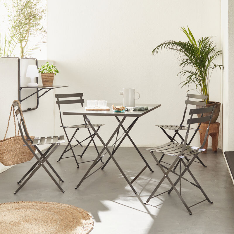 

Alice's Garden - Mueble de jardín plegable para bistro - Emilia rectangular gris antracita - Mesa de 110x70 cm con cuatro sillas plegables, acero