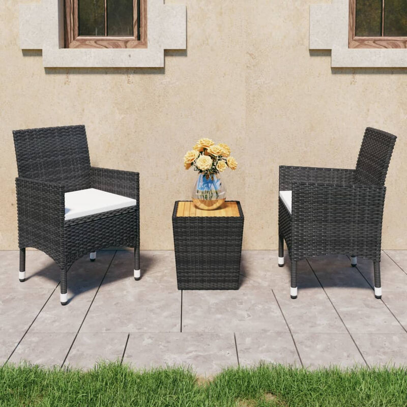 

Mesa y sillas jardin 3 pzas ratan sintetico madera acacia negro